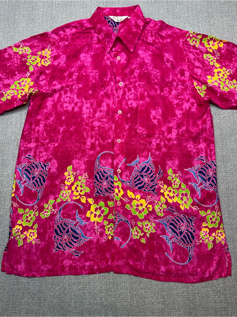 Cabali Mexico Men's Pink Fuchsia Fish Hibiscus Hawaiian Aloha Shirt